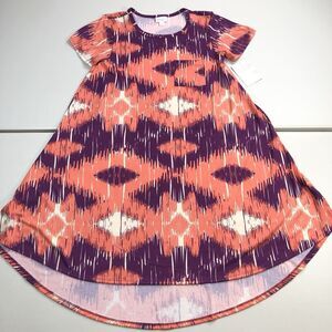 Lularoe Carly Sz XXS Short Sleeve Dress Purple Orange Multicolored Print Hi-Low
